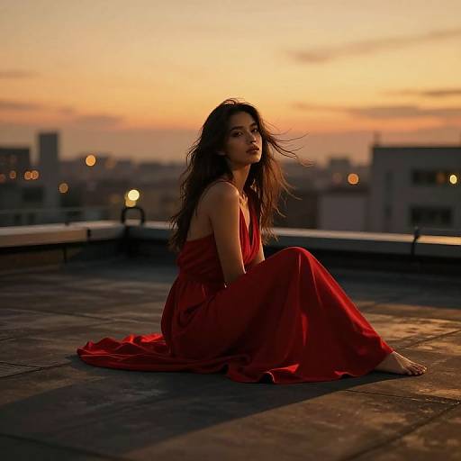 Girl on Rooftop at Sunset