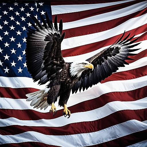 Bald Eagle Soaring with American Flag
