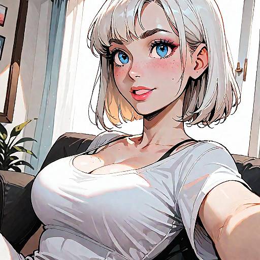 Anime Style Blonde Woman Selfie Indoors