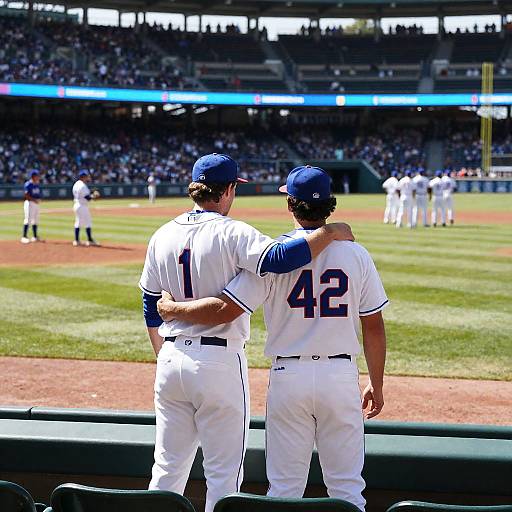 Baseball Players Celebrating in Stadium