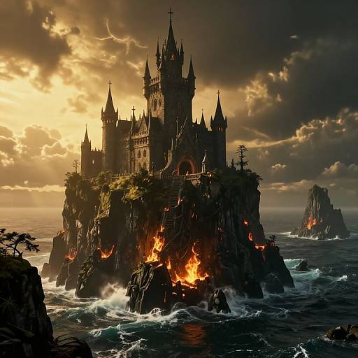 Gothic Castle on Fiery Cliff