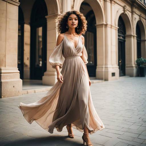 Elegant Woman in Flowing Maxi Dress