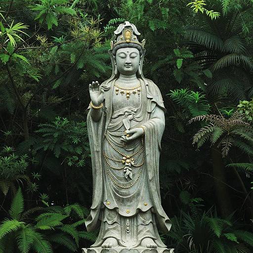 Serene Buddhist Deity Statue in Forest