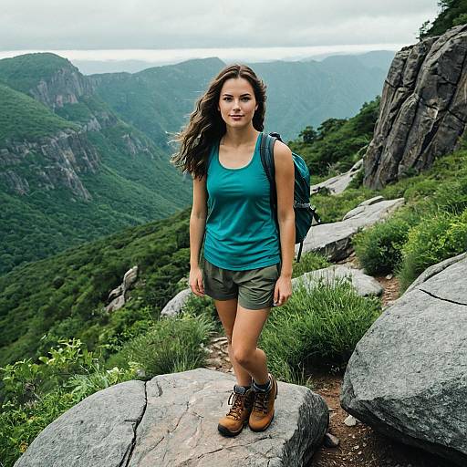 Young Woman Hiking in Mountainous Terrain