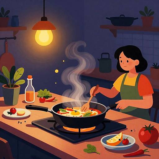 Cozy Nighttime Cooking Scene