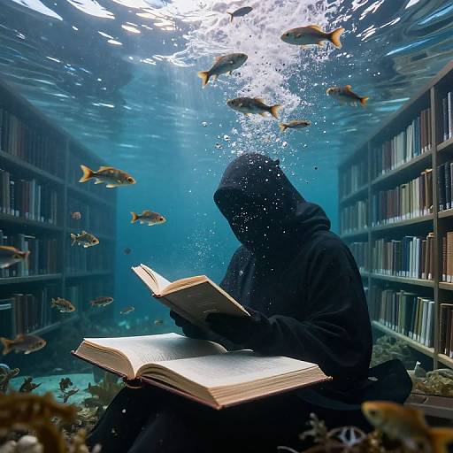 Surreal Underwater Library Scene