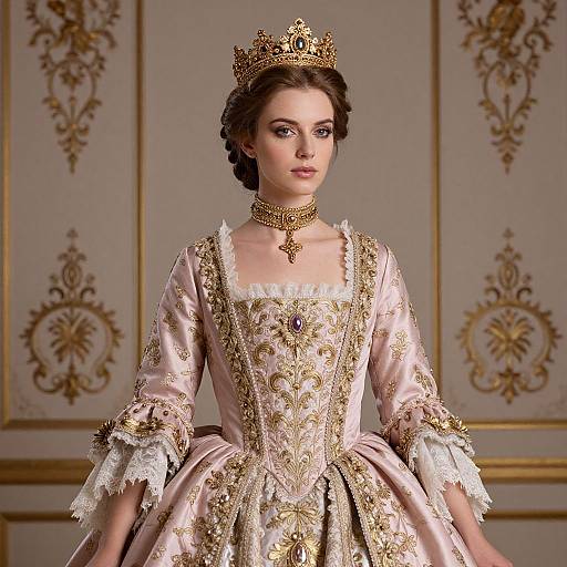 Regal Woman in Baroque Pink Gown