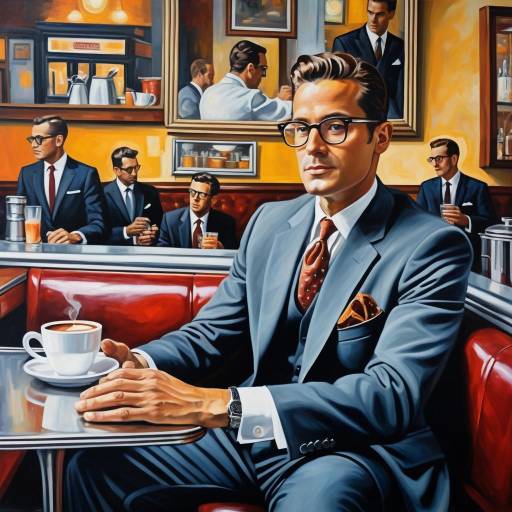 Confident Businessman in Vintage Café Setting Confident Businessman in Vintage Café Setting