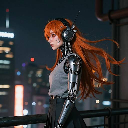 Futuristic Android Woman with Orange Hair