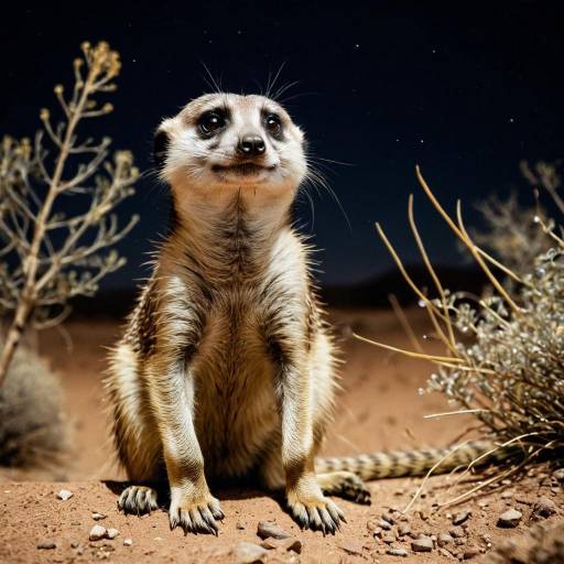 Meerkat Sitting in Desert at Night