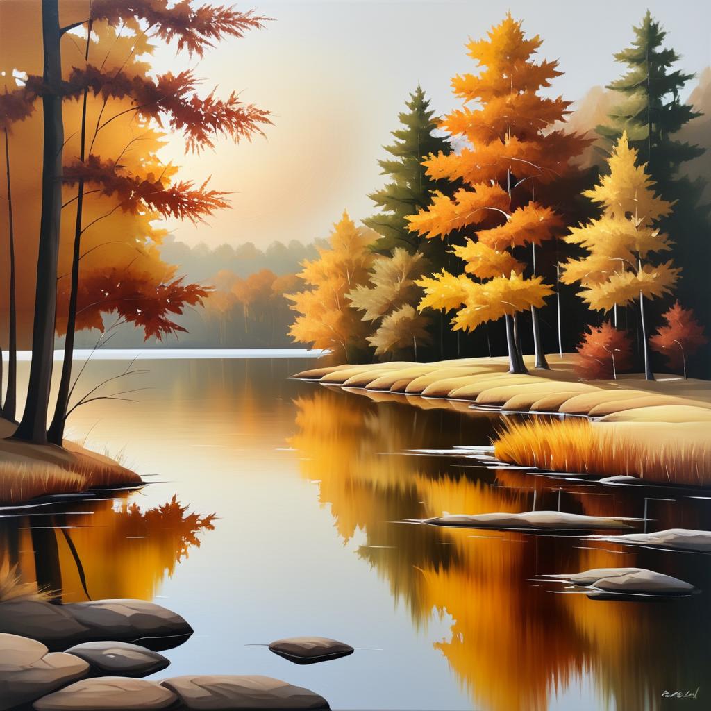 Serene Autumn Lake Oil Painting