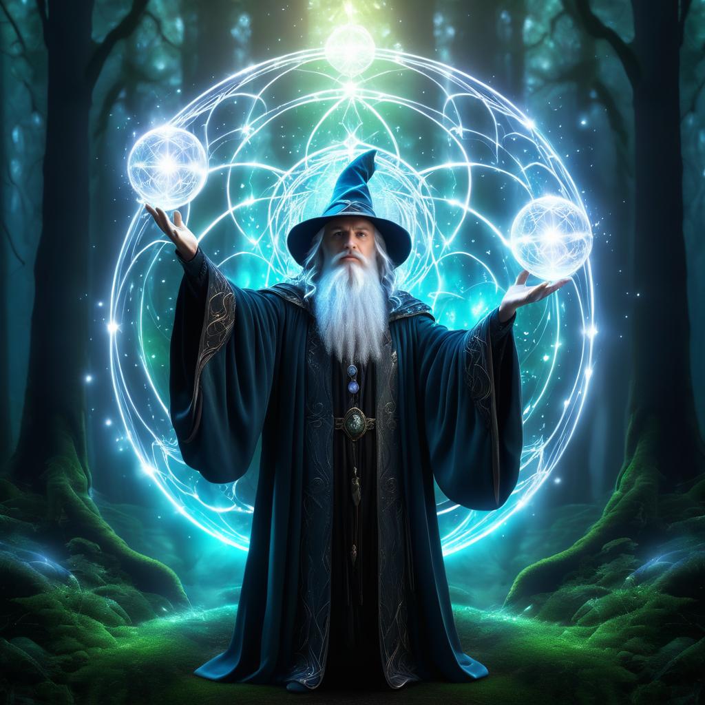 Wizard Casting Spell in Enchanted Forest