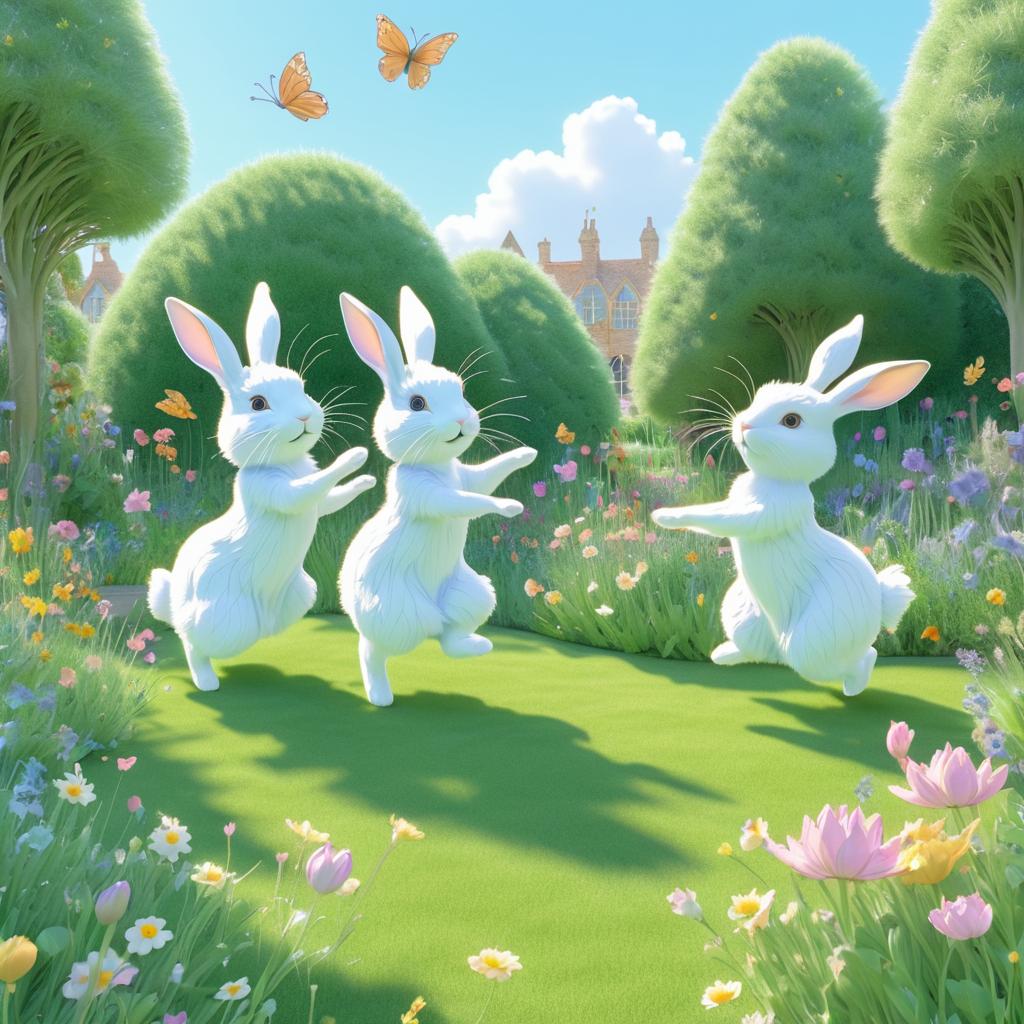 Whimsical Dance of Rabbits in Bloom