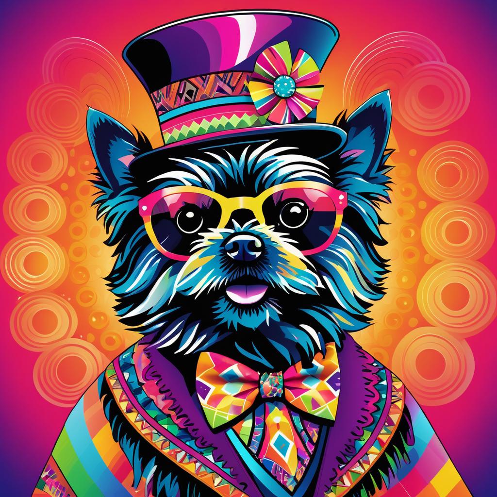 Psychedelic Cairn Terrier in Stylish Attire