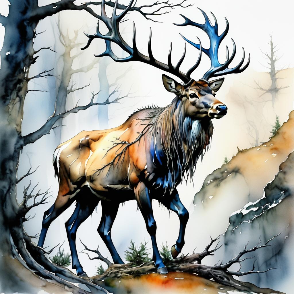 Exquisite Watercolor Elk Character Sheet