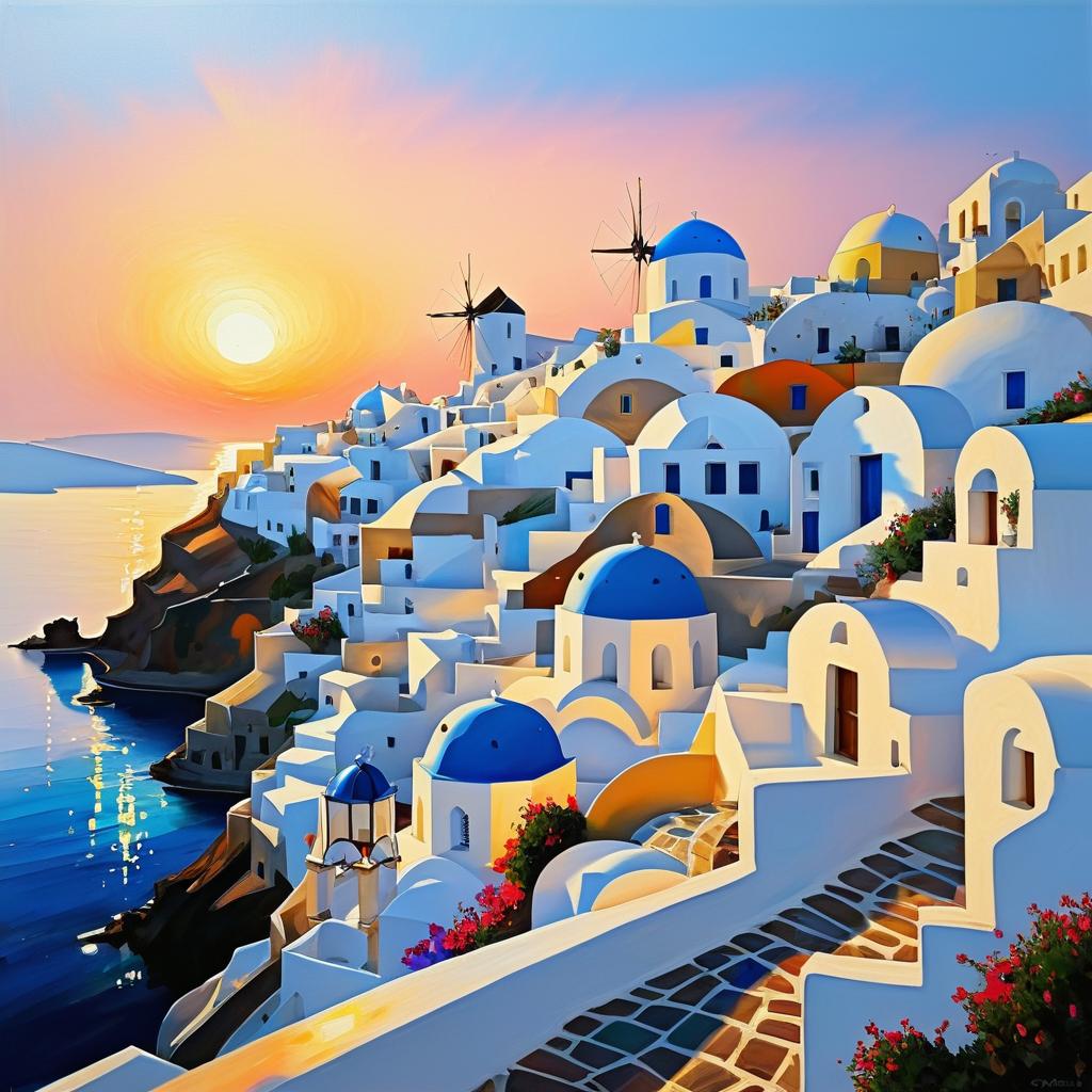 Impressionistic Sunset Over Santorini