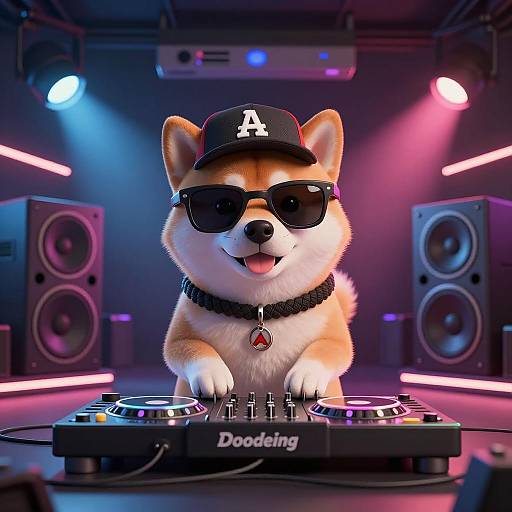 Shiba Inu DJ at Neon Hip Hop Party