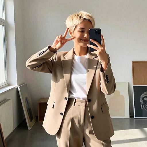 Young Woman Taking Selfie in Studio