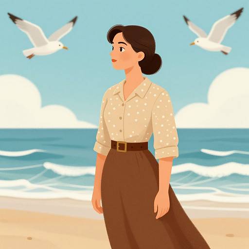 Vintage Woman on Seaside Beach