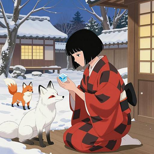 Serene Winter Scene with Foxes and Light