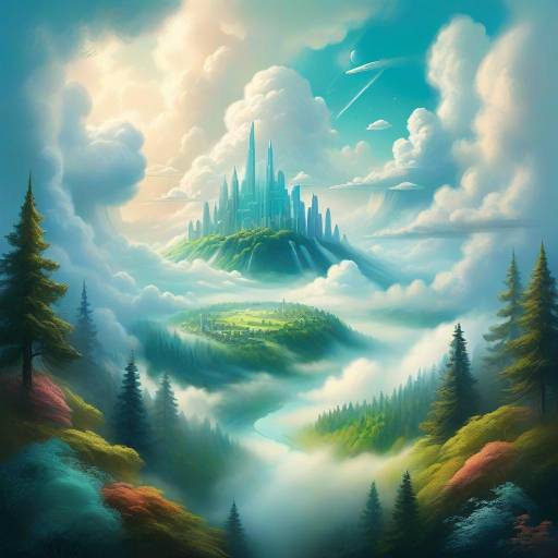 Ethereal Cloud City in Dreamy Forest