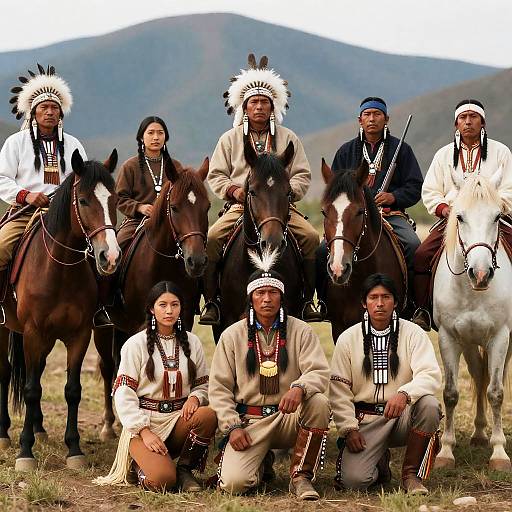 Native American Warriors with Horses Photo