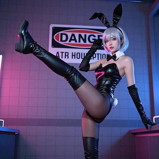 Neon Bunny Girl in Dynamic Pose