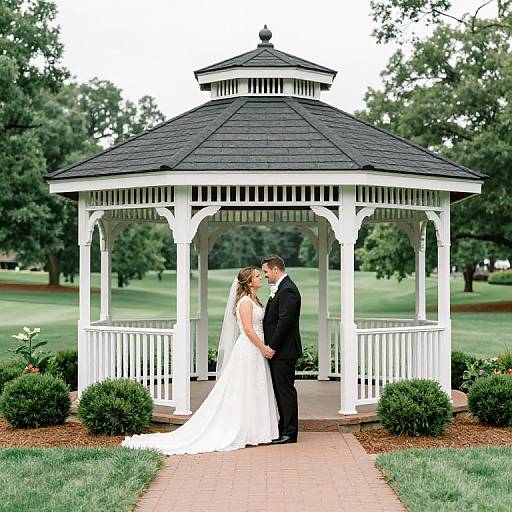 Bride and Groom at Elegant Gazebo