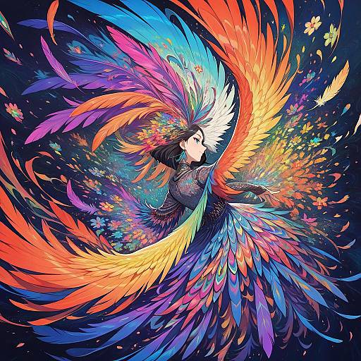 Vibrant Fractal Art with Dynamic Girl