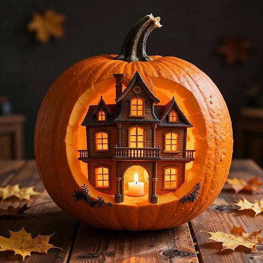 Elaborate Haunted House Pumpkin Carving