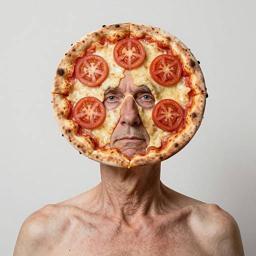 Surreal Portrait of Old Man with Pizza Head