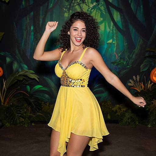 Confident Woman Dancing at Jungle Halloween Party