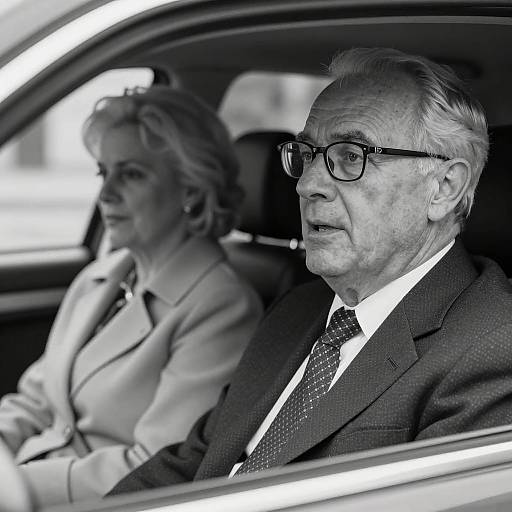 Elderly Couple in Car Black and White