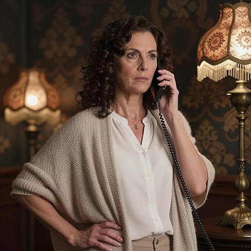 Serious Woman with Phone in Dim Light