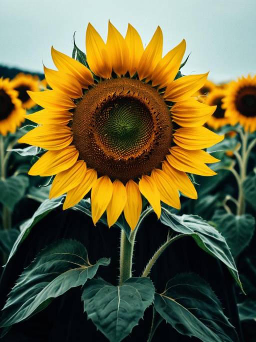 Close-up of Bright Sunflower in Field
