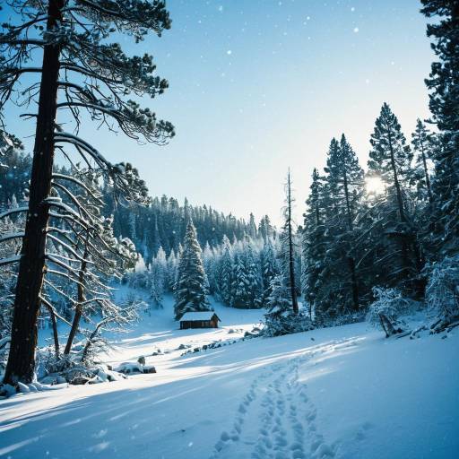 Winter Snowy Forest with Cabin