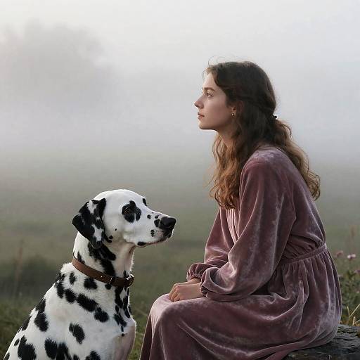 Serene Morning with Woman and Dalmatian