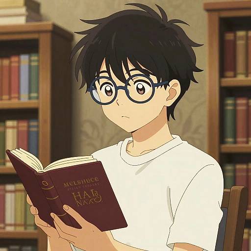 Cozy Anime Boy in Library