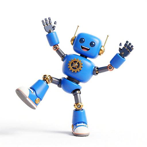 Gleeful Cobalt Robot Breakdancing in Sneakers