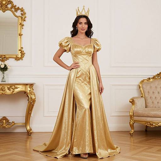 Woman in Gold Dress and Crown