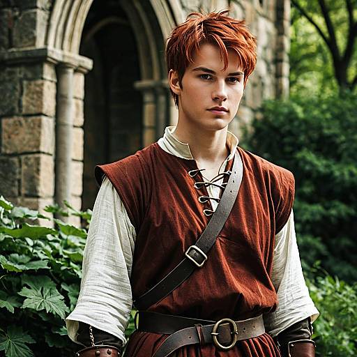 Young Man in Medieval Tunic Costume