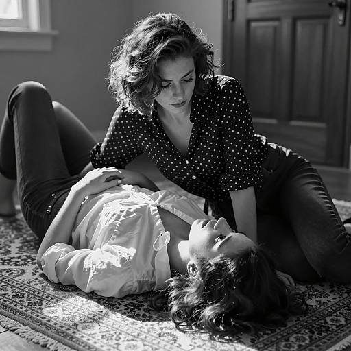 Intimate Black and White Photograph of Two Women