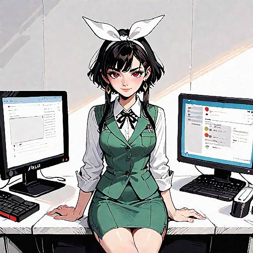 Anime Office Lady with Black Hair