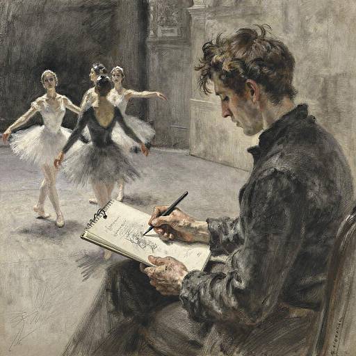 Choreographer Sketching in Shadowed Wings