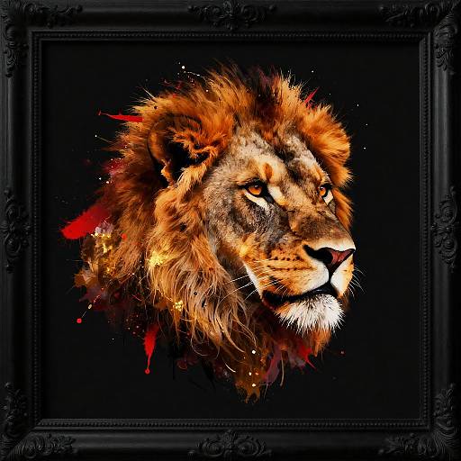 Fiery Lion Head with Ornate Frame