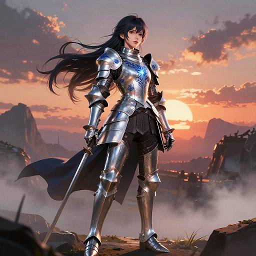 Valiant Anime Female Knight at Sunset