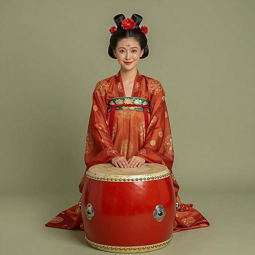 Traditional Chinese Dress Portrait with Drum