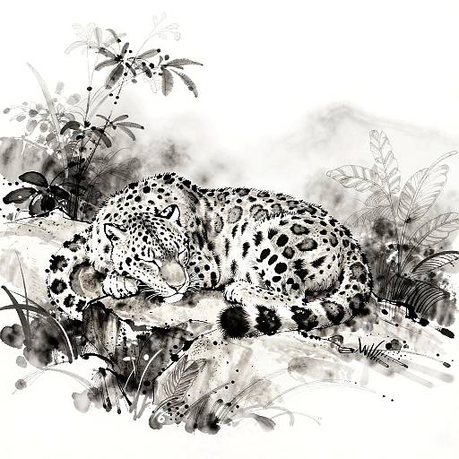 Monochrome Ink Wash Snow Leopard