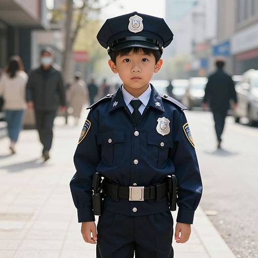 Young Boy in Realistic Police Uniform