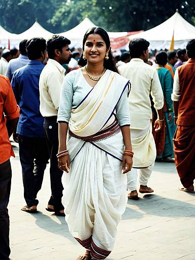Candid Woman in Dhoti-Suit at Festival